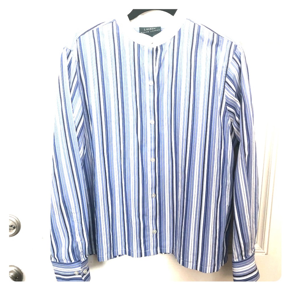 Ralph Lauren mandarin collar- stripe button up top
